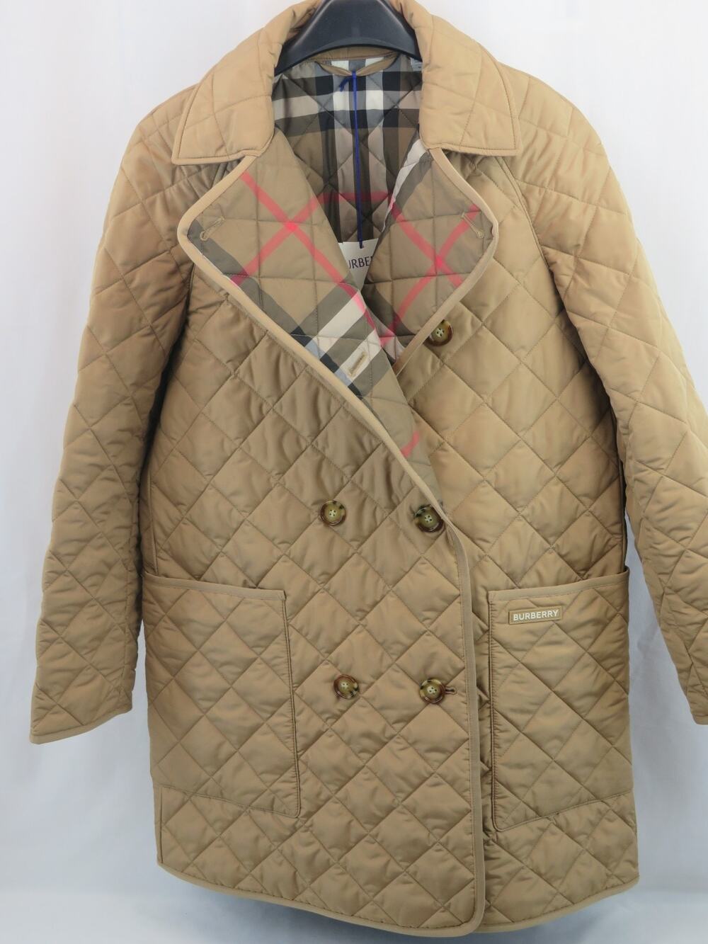 NWT BURBERRY TYTHING CAMEL HOODED QUILTED DIAMOND BELTED JACKET COAT S